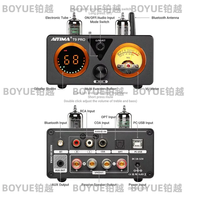 AIYIMA T9 Pro Vacuum Tube Ampl - огляд і ціна Dac Usb Coaxial Optical Bluetooth